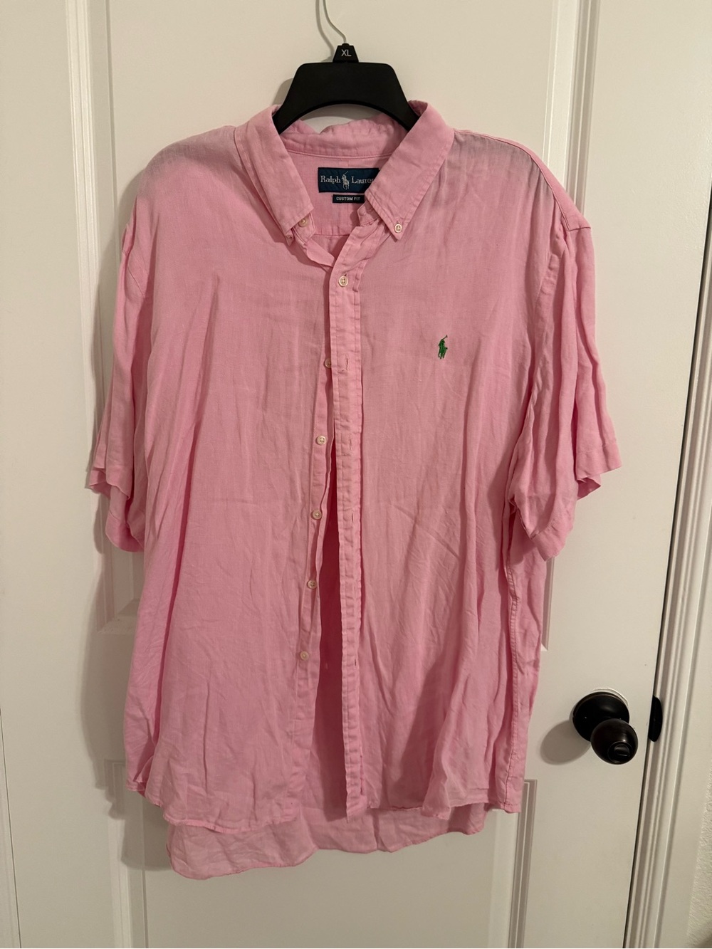 Ralph Lauren Pink Short-Sleeve Button-Down Shirt with Green Pony